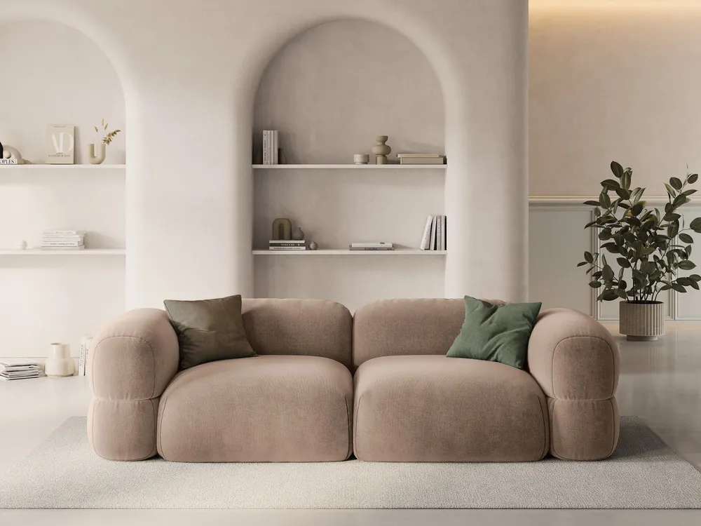 Sofa sametová pro 4 osoby ROGER tmavě béžová