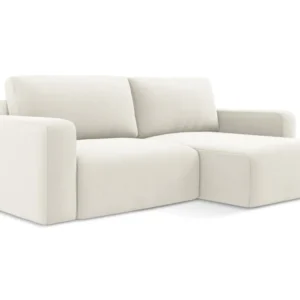 Sofa z sametovým potahem pravostranná s funkcí spaní KONA světle béžová