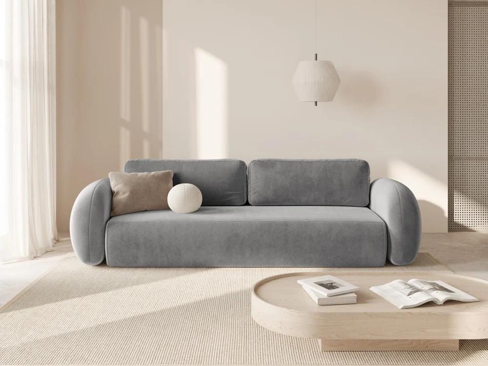 Sofa z sametovou potahovou látkou s funkcí spaní pro 3 osoby TONALE tmavě šedá