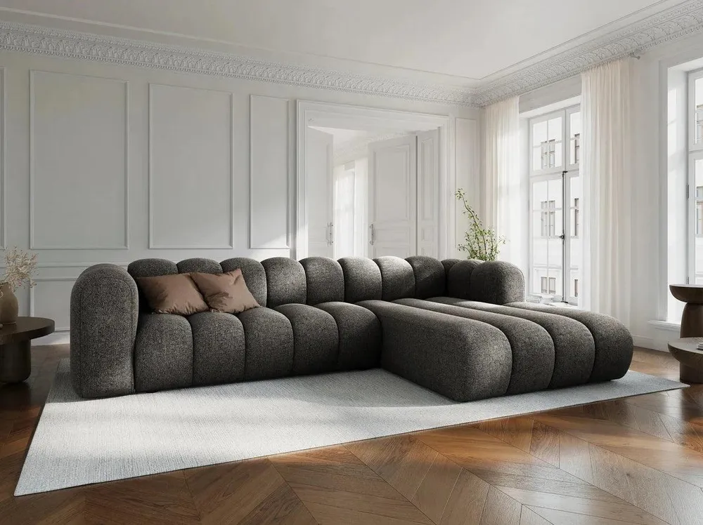 Šedý szenilový pravostranný rohový gauč pro 4 osoby LUPINE