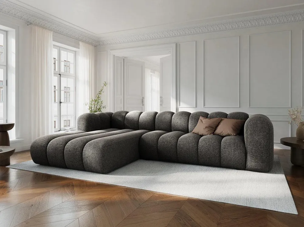 Šedý szenilový rohový gauč pro 4 osoby LUPINE levý