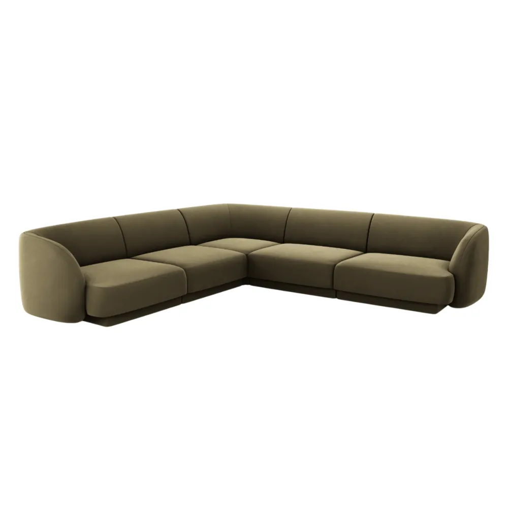 Zelený sametový rohový gauč pro 5 osob MILEY