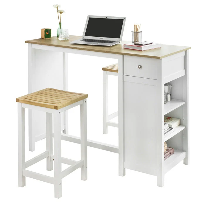 SoBuy FWT64-WN Barový stůl Kuchyňská linka Kuchyňský ostrůvek Pultový stůl Bílá-přírodní 120x90x55cm